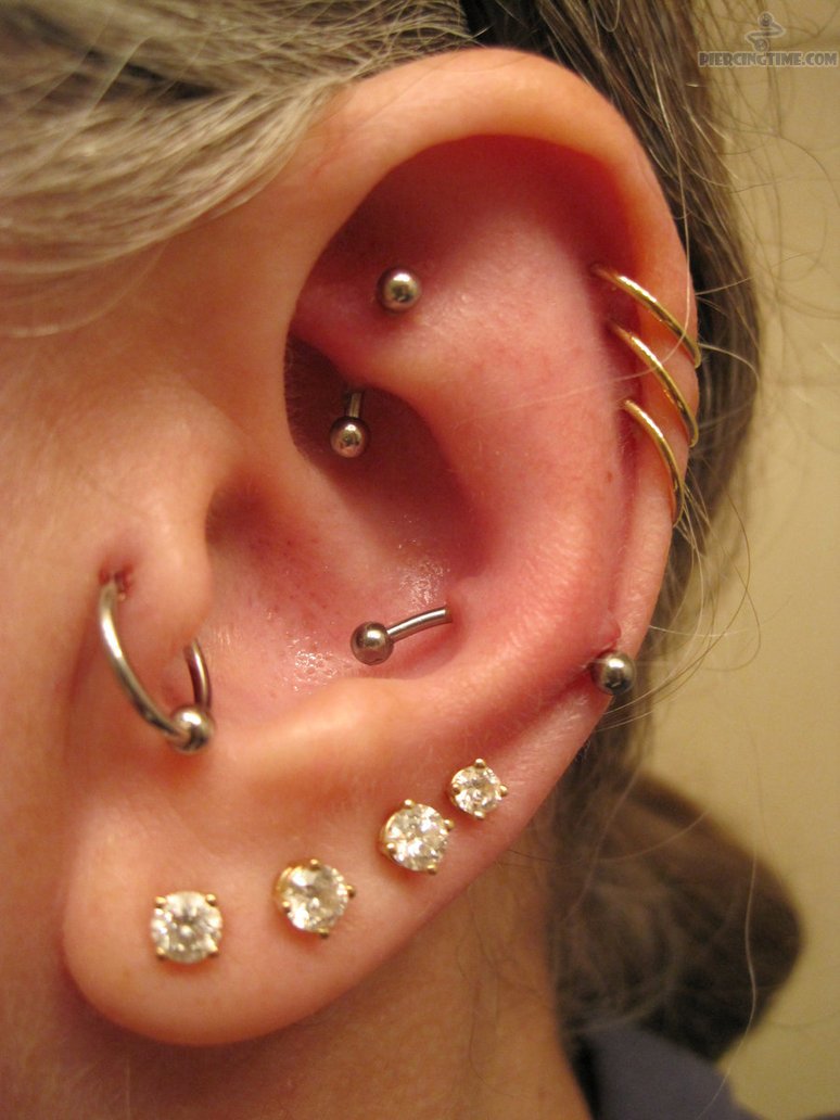 40 Examples of Triple Forward Helix Piercing
