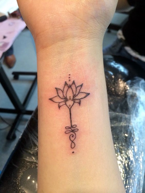 Unalome lotus tattoo female