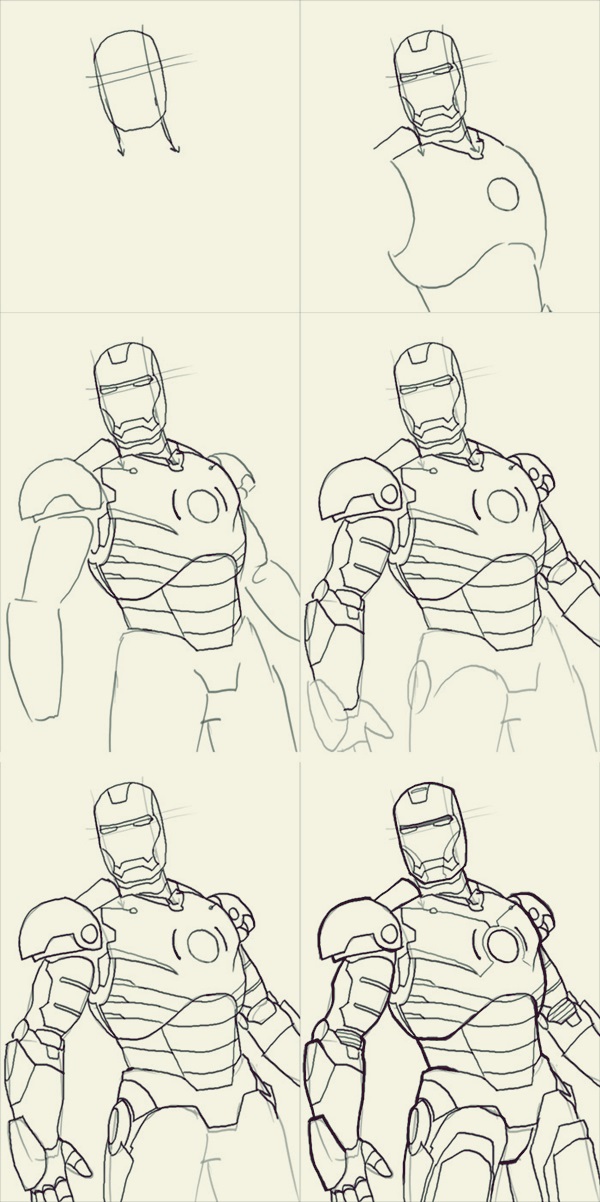 iron man drawings step by step